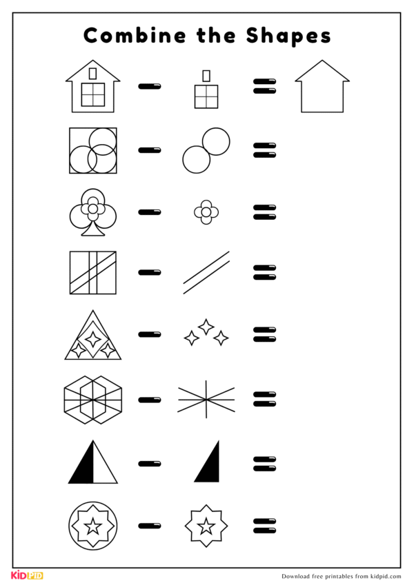 Printable Combine The Shapes - Logic Worksheet For Kids