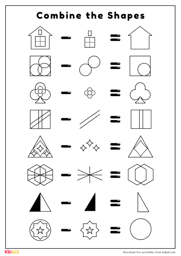 Printable Combine The Shapes - Logic Worksheet For Kids