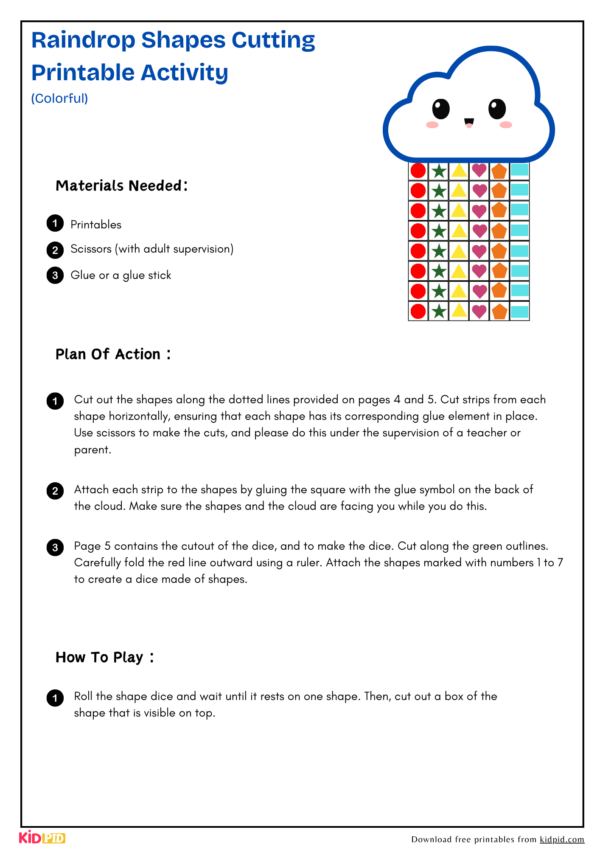 Raindrop Shapes Cutting Printable Activity