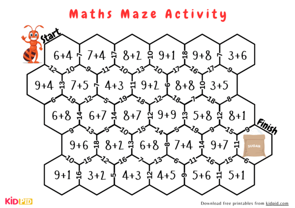 Free Printable Math Maze Activity For Kids