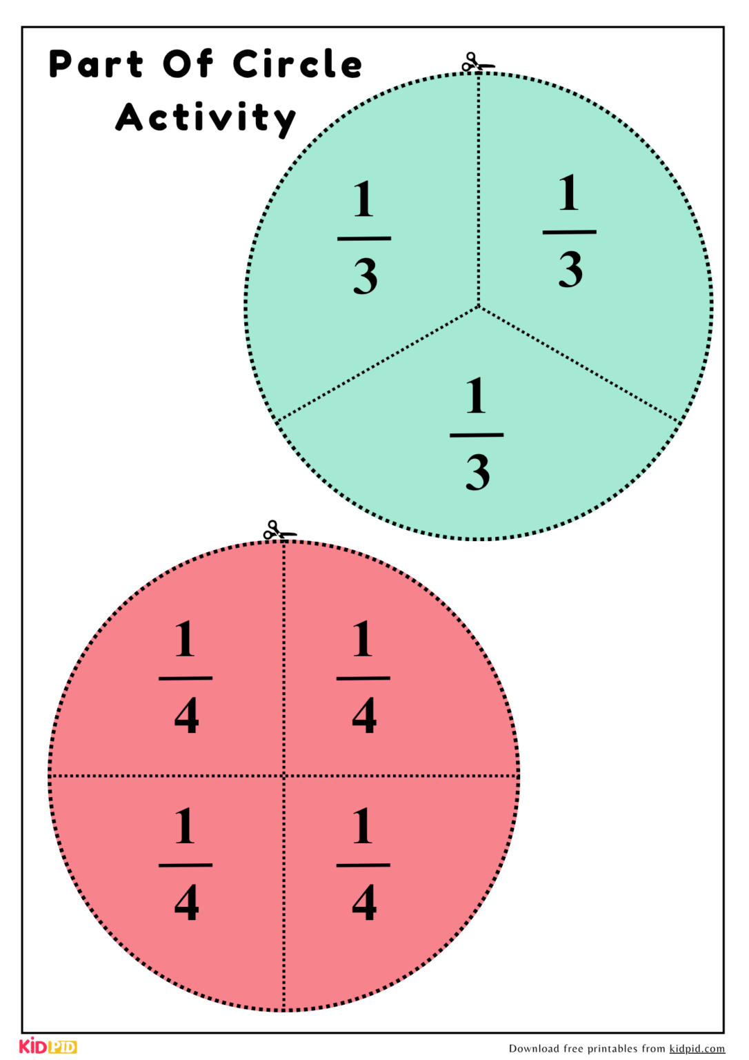 Parts of a Circle: Fraction Cut-Out Activity Printable - Kidpid