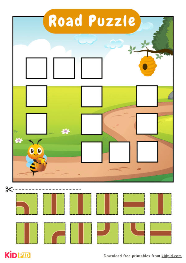 Road Puzzle Worksheet Activity For Kids