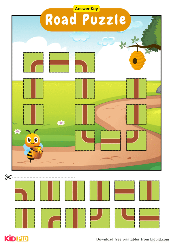 Road Puzzle Worksheet Activity For Kids