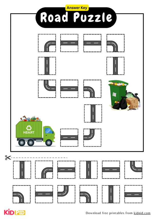Road Puzzle Worksheet Activity For Kids
