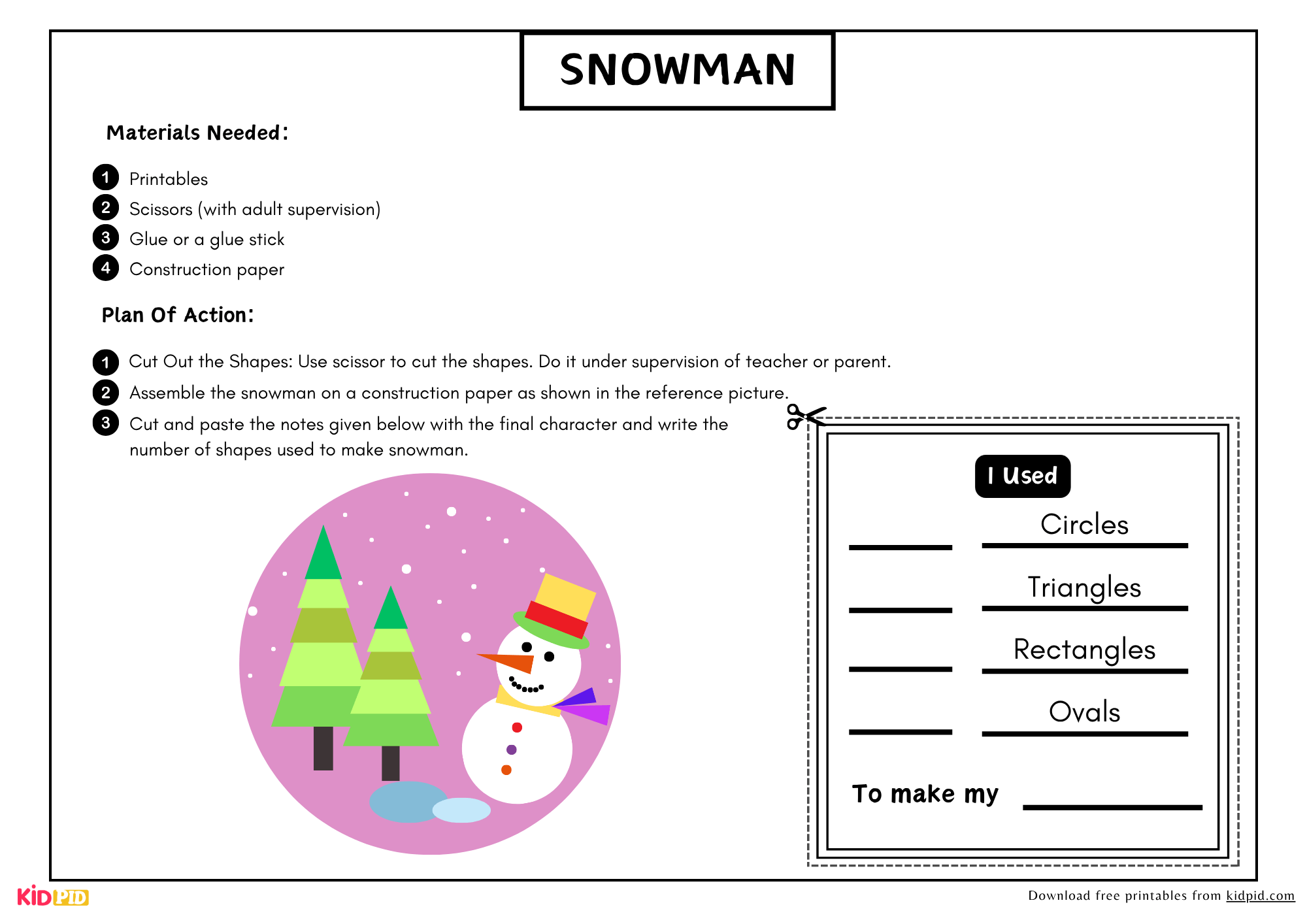 Printable Snowman Cutout Using Geometric Shapes