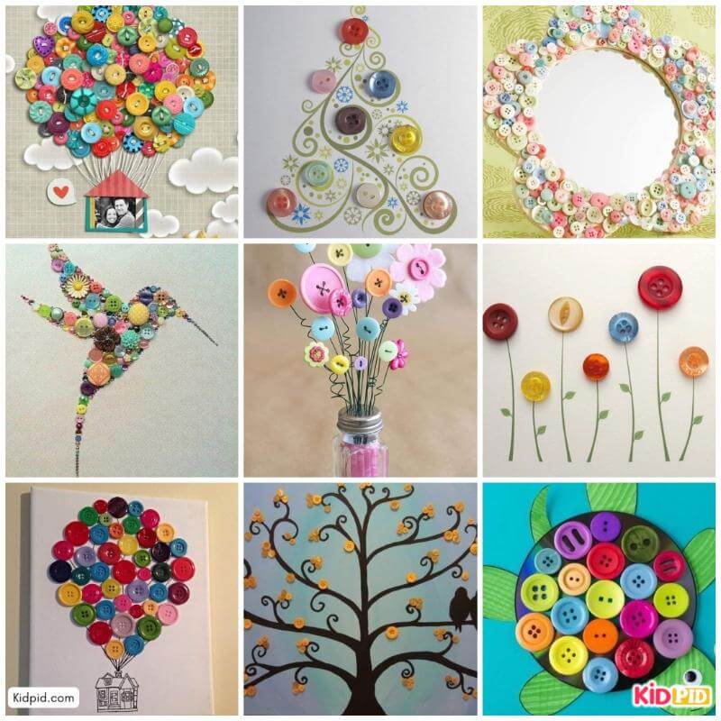 Colorful button art and craft creations