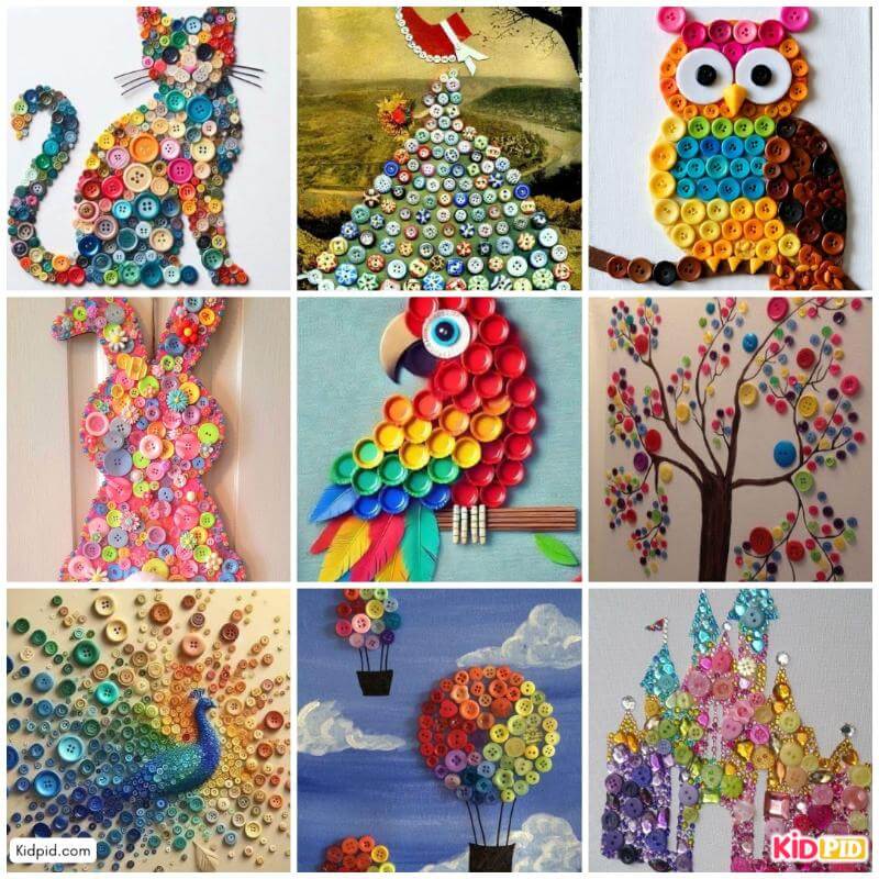 Creative display of colorful DIY button artwork