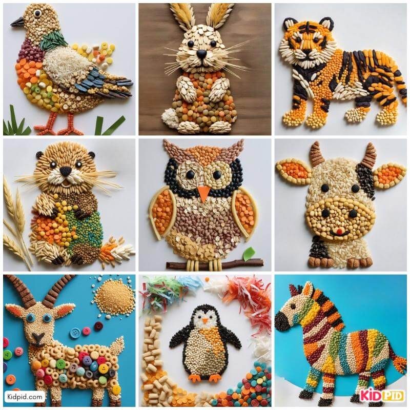 animal craft made using cereals and pulses