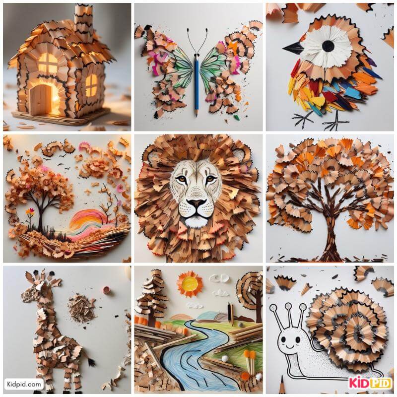Colorful pencil shaving art and craft creations
