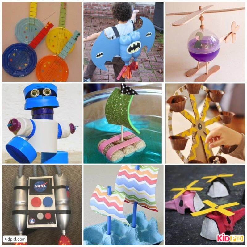 colorful toys craft from recycled materials