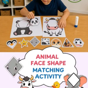 Animal Face Shape Matching Worksheets for Kids