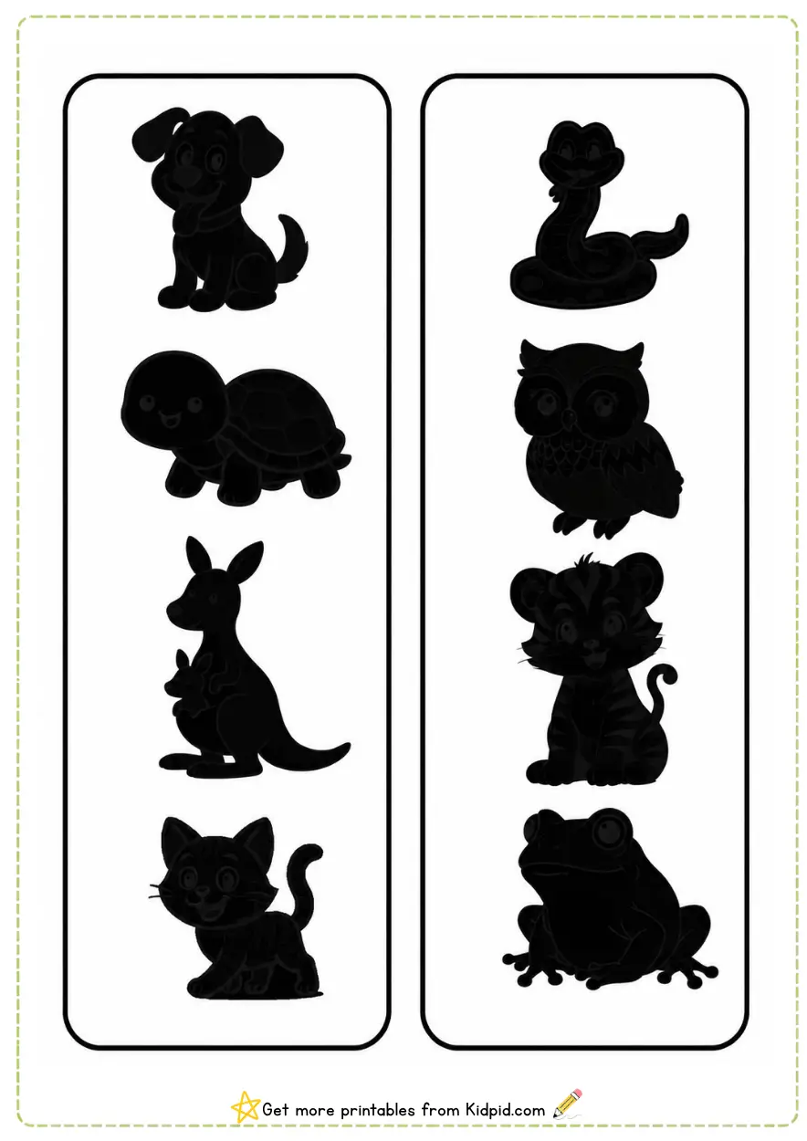 Animal Shadow Matching Cut-and-Paste Woksheets Printable