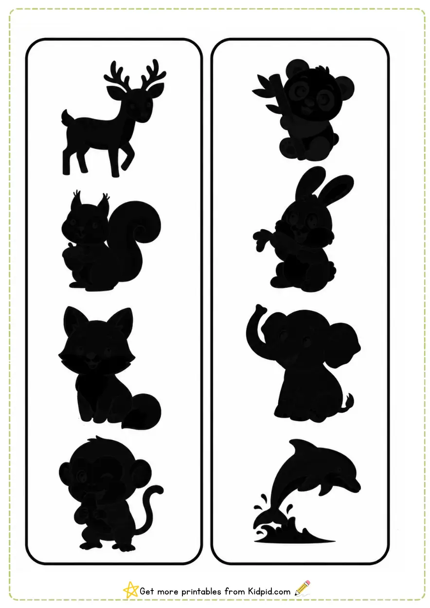 Animal Shadow Matching Cut-and-Paste Woksheets Printable