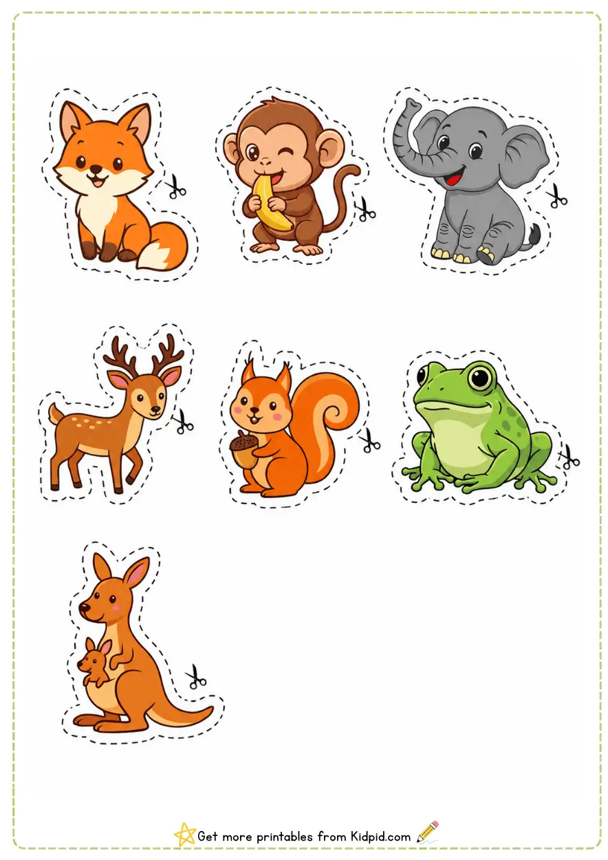 Animal Shadow Matching Cut-and-Paste Woksheets Printable
