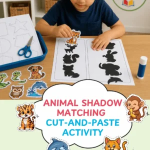 Animal Shadow Matching Cut-and-Paste Woksheets Printable
