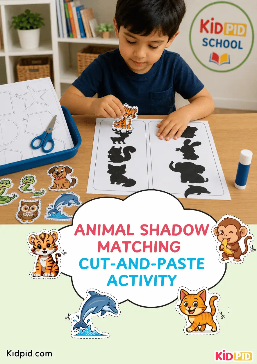 Animal Shadow Matching Cut-and-Paste Woksheets Printable