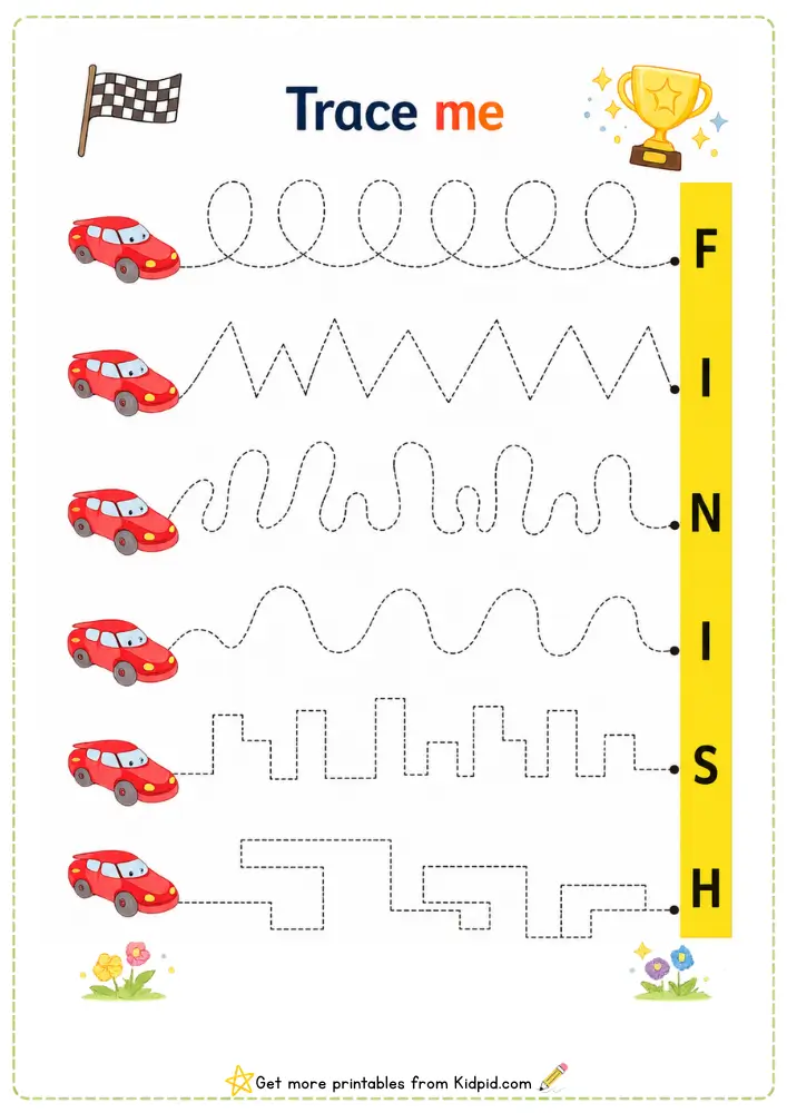Free Mixed Lines Tracing Worksheets for Early Learning