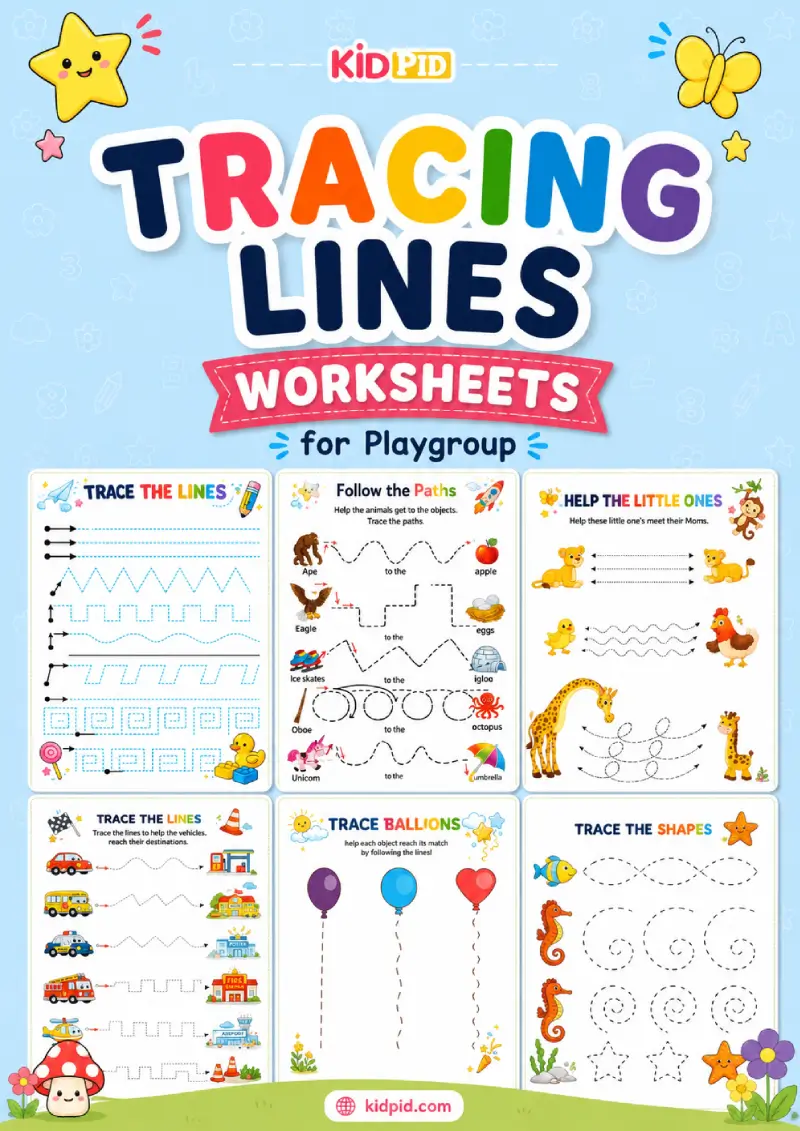 Free Mixed Lines Tracing Worksheets for Early Learning