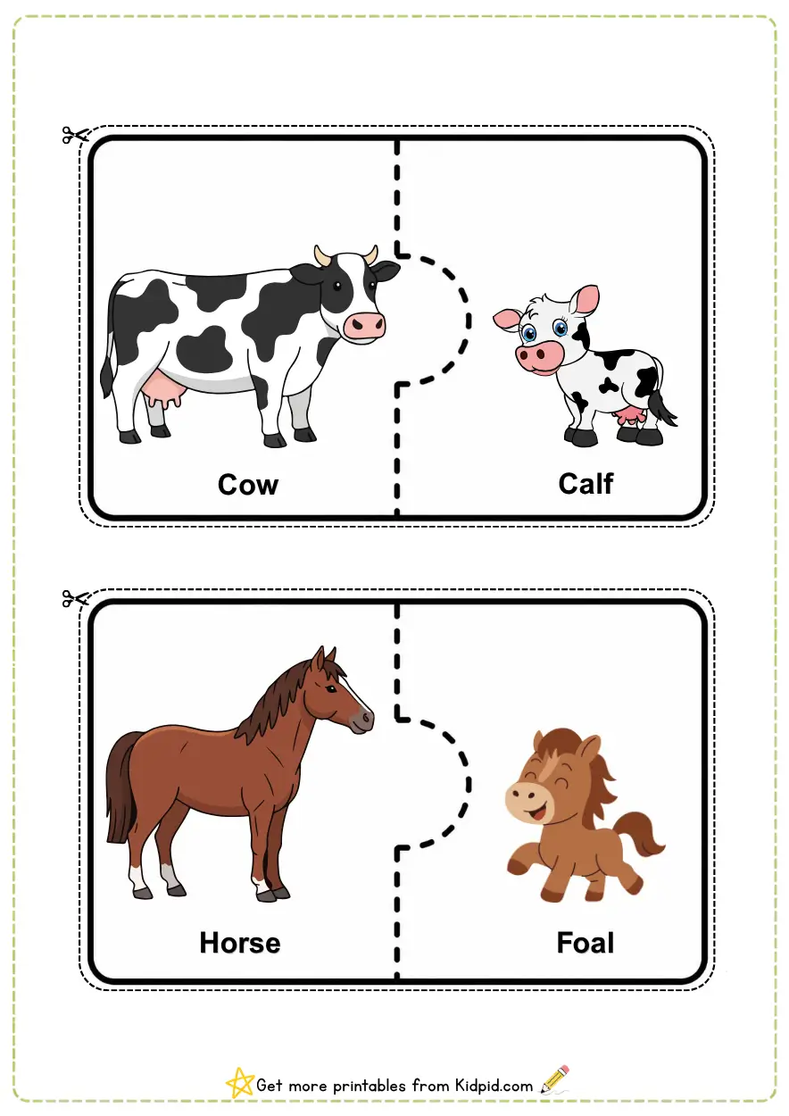 Animals with their Baby Matching Puzzles Worksheets
