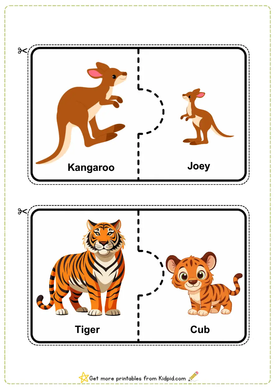 Animals with their Baby Matching Puzzles Worksheets