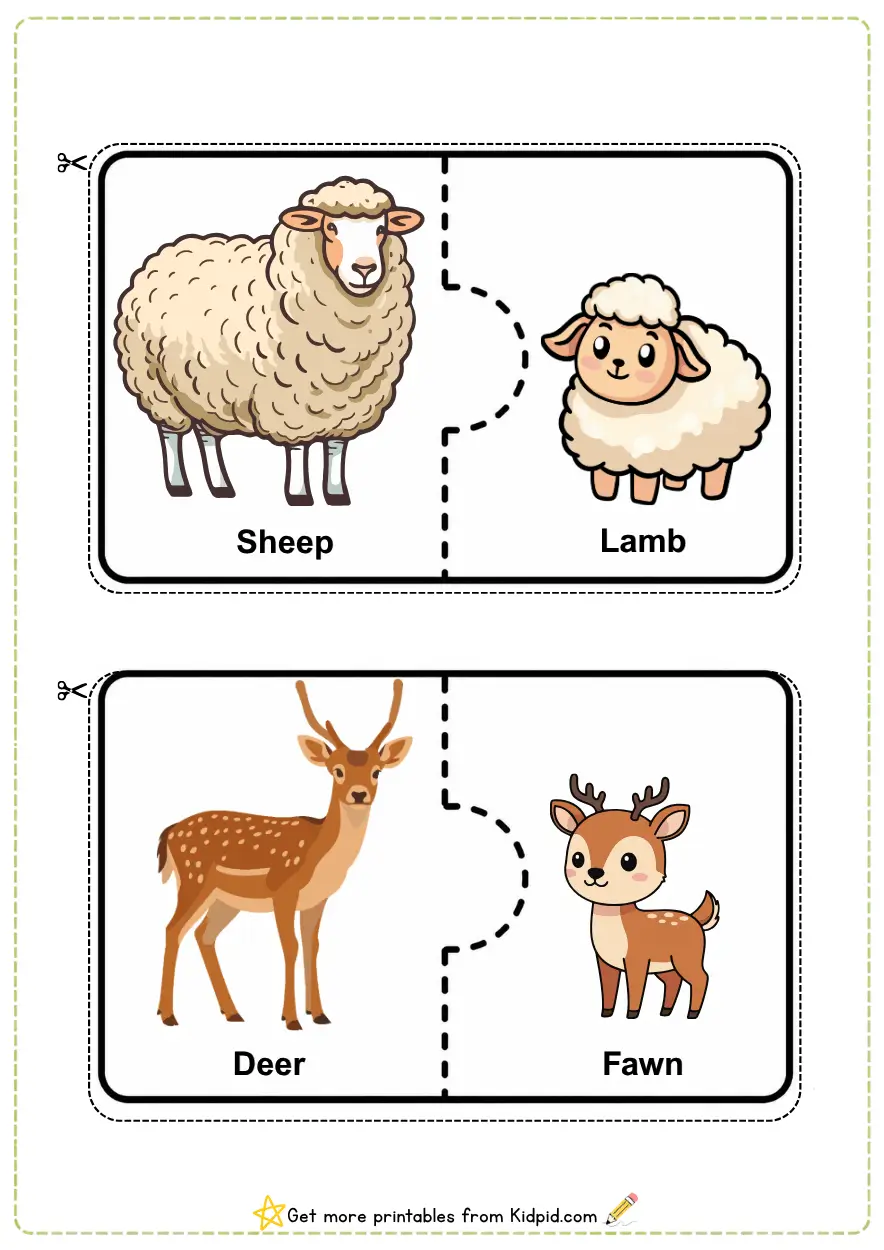 Animals with their Baby Matching Puzzles Worksheets