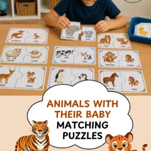 Animals with their Baby Matching Puzzles Worksheets