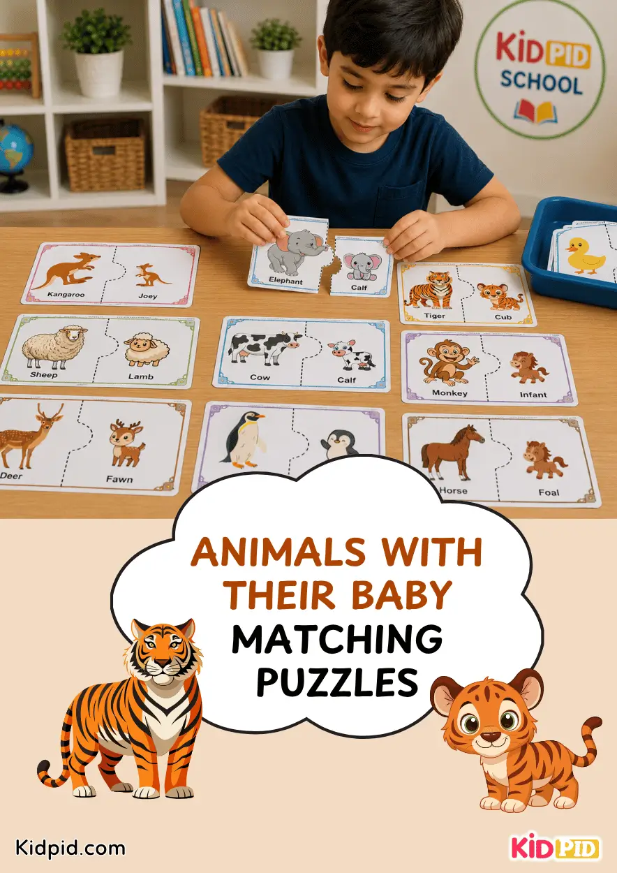 Animals with their Baby Matching Puzzles Worksheets