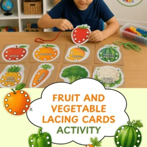 Printable Fruit and Vegetable Lacing Cards for Kids