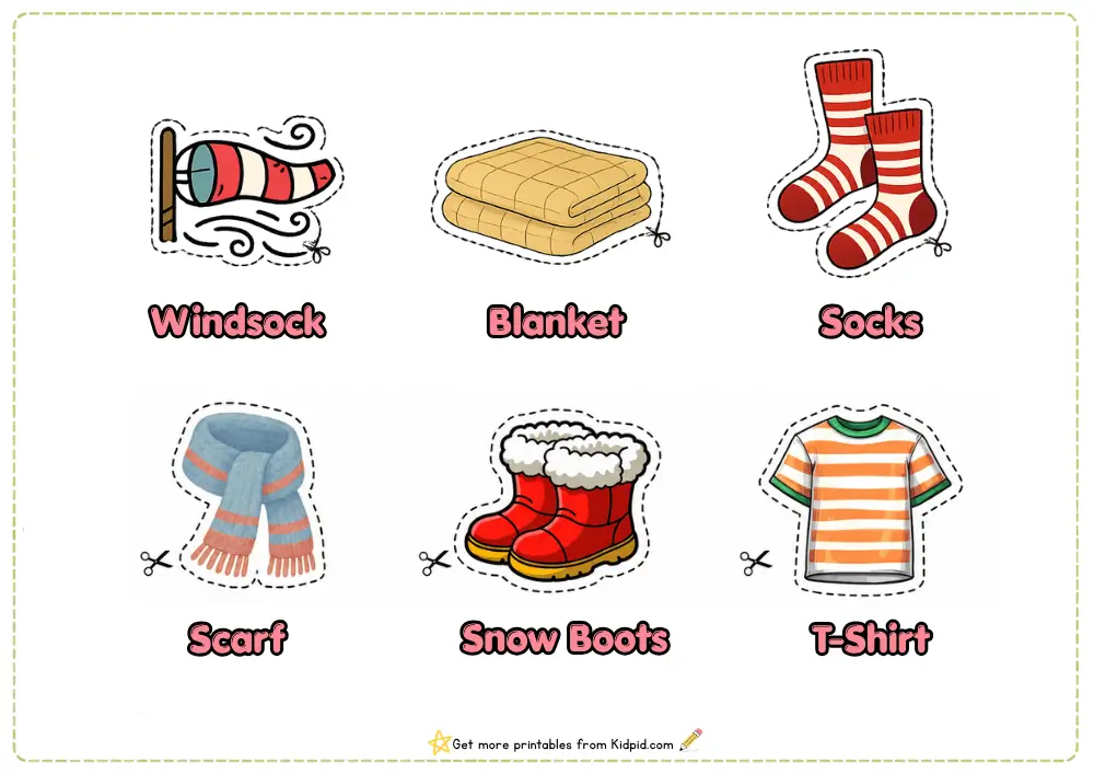 Weather and Clothing Matching Worksheets
